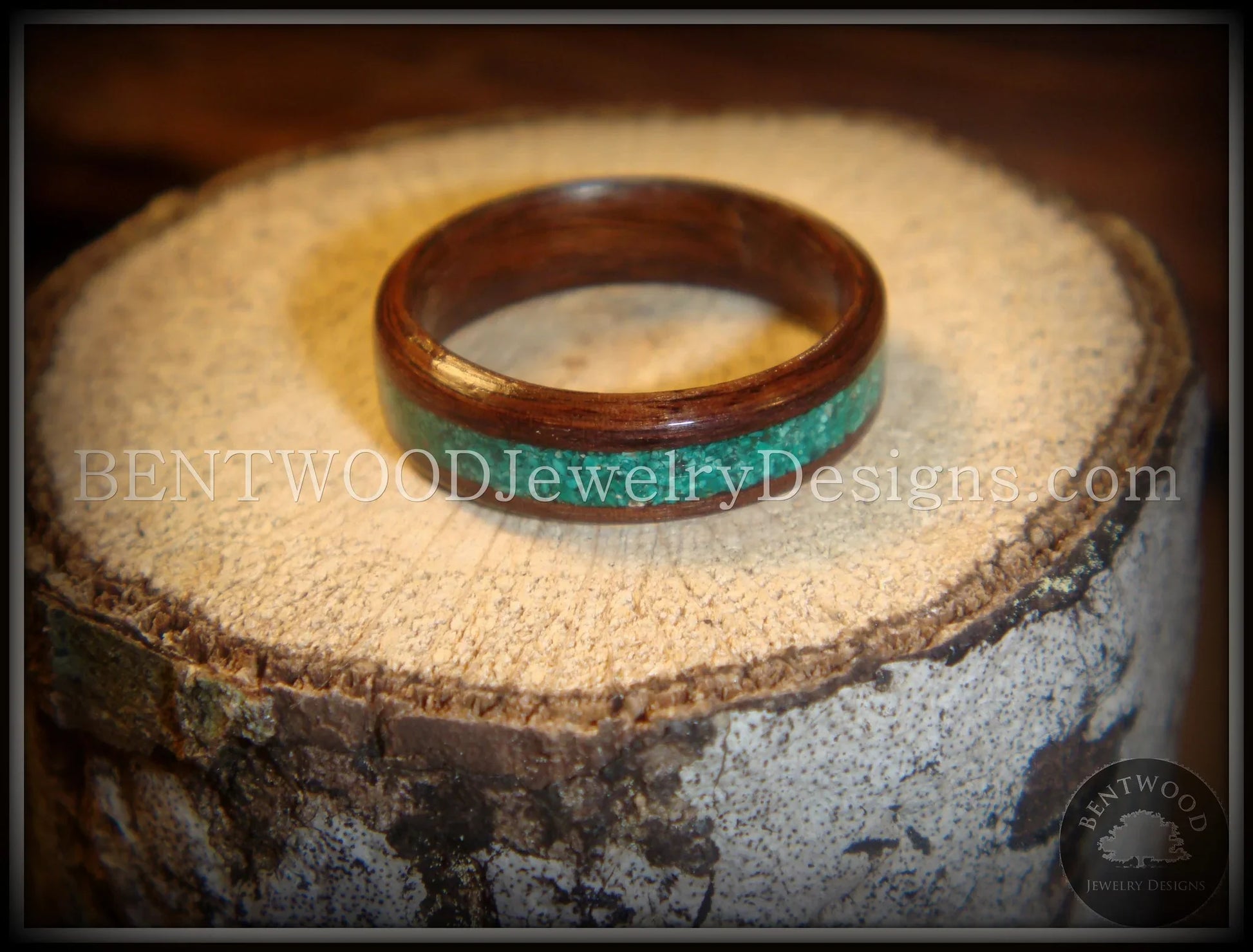Bentwood Ring - Macassar Ebony Wood Ring with Malachite Inlay using Bentwood Process handcrafted bentwood wooden rings wood wedding ring engagement