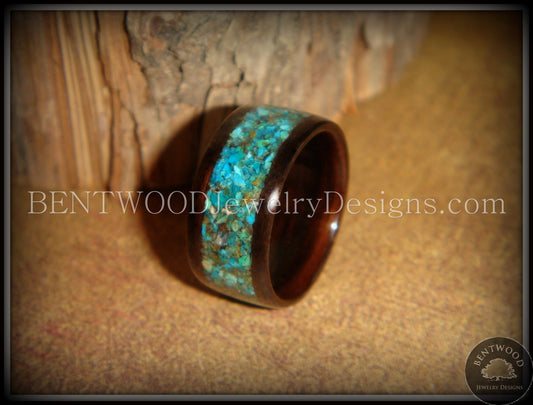 Bentwood Ring - Macassar Ebony Wood Ring with Chrysocolla Stone Inlay handcrafted bentwood wooden rings wood wedding ring engagement