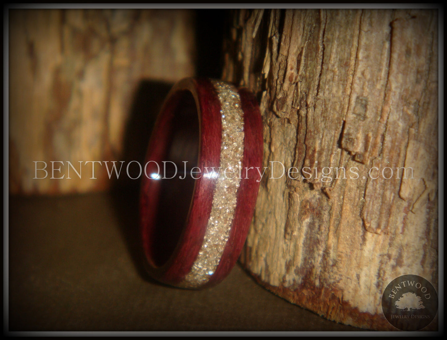 Bentwood Ring - Purpleheart Wood Ring with German Silver Glass Inlay handcrafted bentwood wooden rings wood wedding ring engagement