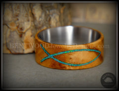 Bentwood Ring - "Ichthys" Exotic Bethlehem Olivewood and Opal Inlay on Titanium handcrafted bentwood wooden rings wood wedding ring engagement