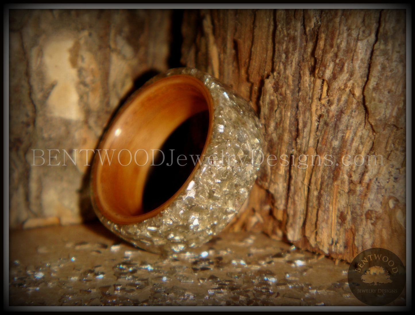 Bentwood Ring - Cherry Wood Ring with Full Silver Glass Inlay handcrafted bentwood wooden rings wood wedding ring engagement