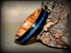 Bentwood Ring - Dark Ebony on Bethlehem Olivewood Core w/ Blue Lapis Inlay handcrafted bentwood wooden rings wood wedding ring engagement