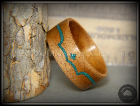 Bentwood Ring - "Honduran" Mahogany Wood Ring with Chrysocolla Inlay