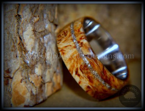 Bentwood Ring - "Remembrance" Maple Burl Cremation Ash Inlay on Surgical Steel Core