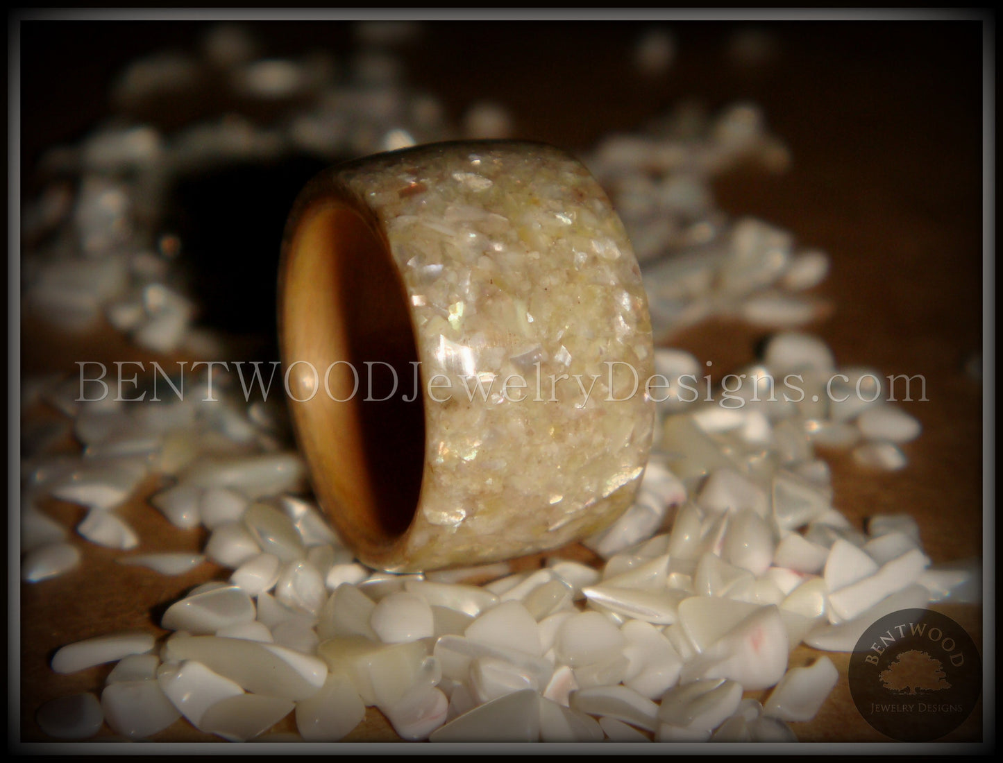 Bentwood Ring - American Maple Wood with Full Natural Mother of Pearl Inlay handcrafted bentwood wooden rings wood wedding ring engagement