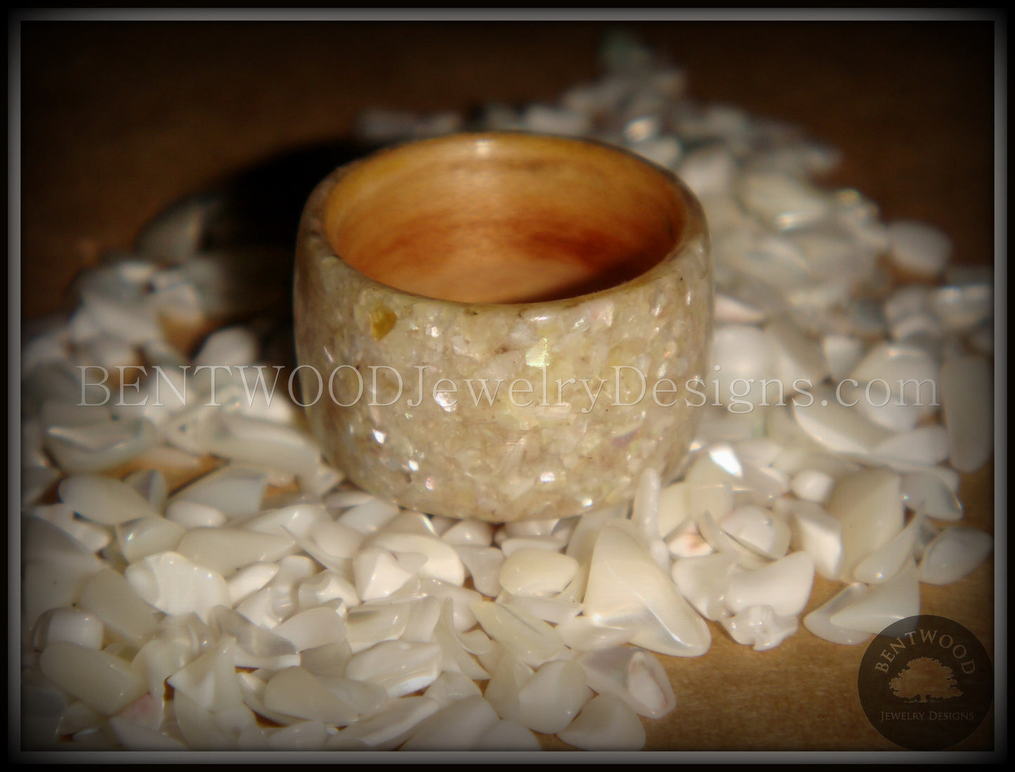 Bentwood Ring - American Maple Wood with Full Natural Mother of Pearl Inlay handcrafted bentwood wooden rings wood wedding ring engagement