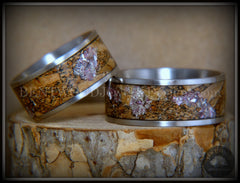 Bentwood Rings Set - "Figured Brown Amtheyst" Mediterranean Oak Burl on Surgical Steel Core handcrafted bentwood wooden rings wood wedding ring engagement