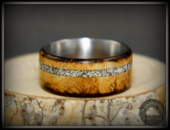Bentwood Ring - "Smoked Steel" Smoked Olivewood Ring on Titanium Core with Offset Sand Inlay handcrafted bentwood wooden rings wood wedding ring engagement