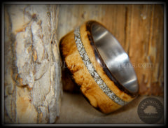 Bentwood Ring - "Smoked Steel" Smoked Olivewood Ring on Titanium Core with Offset Sand Inlay handcrafted bentwood wooden rings wood wedding ring engagement