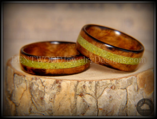 Bentwood Rings Set - "Smokies" Bethlehem Olivewood Wood Ring Set with Green Turquoise Inlays handcrafted bentwood wooden rings wood wedding ring engagement