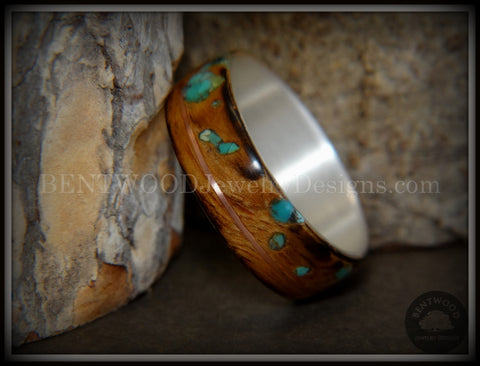 Bentwood Ring - "Random Smoky" Olivewood Silver Core with Copper and Turquoise Inlays