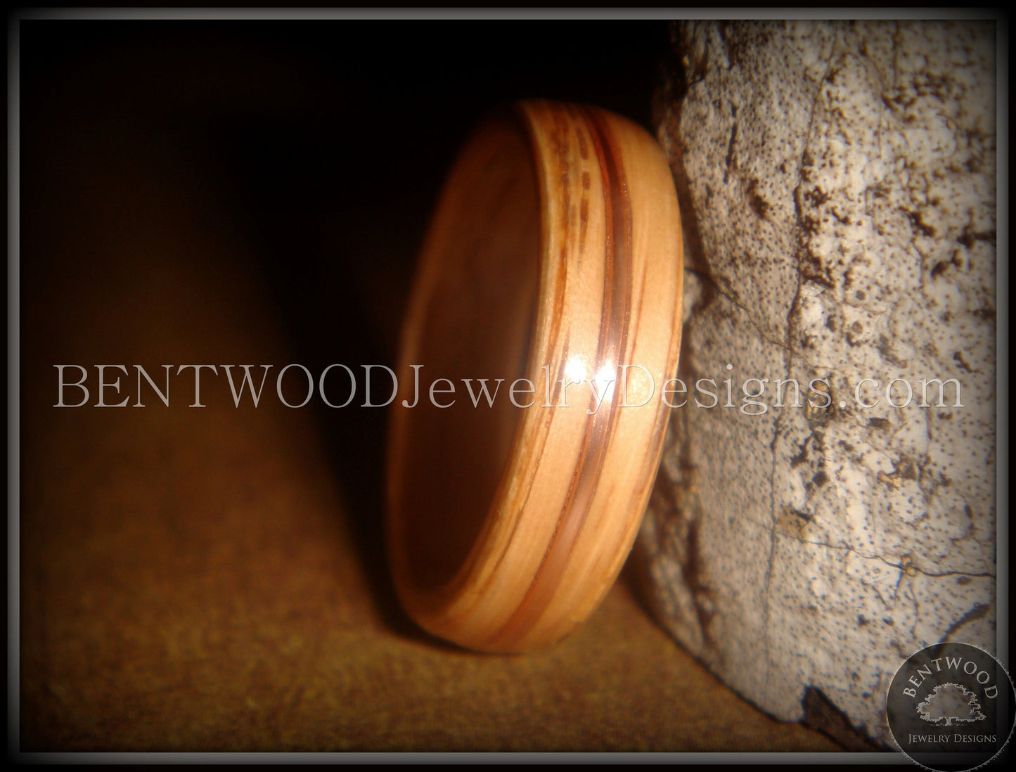 Bentwood Ring - Red Oak Wood Ring with Copper Inlay handcrafted bentwood wooden rings wood wedding ring engagement