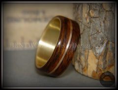 Bentwood Ring - "Golden Gate Acoustic" Rosewood Wood Ring Bronze Acoustic Guitar String Inlay on 14k Solid Yellow Gold Core handcrafted bentwood wooden rings wood wedding ring engagement