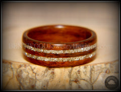 Bentwood Ring - S. American Rosewood Wooden Ring with Double German Silver Glass Inlay handcrafted bentwood wooden rings wood wedding ring engagement