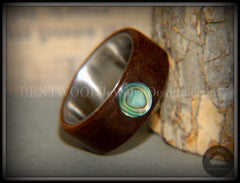 Bentwood Ring - "Sea Opal" Walnut with Abalone Paua Shell Inlay on Comfort Fit Surgical Steel Core handcrafted bentwood wooden rings wood wedding ring engagement