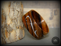 Bentwood Ring - "Scroll" Zebrawood Ring with Mother of Pearl Inlay handcrafted bentwood wooden rings wood wedding ring engagement