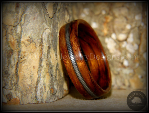 Bentwood Ring - Waterfall Bubinga Wood Ring with Silver Electric Guitar String Inlay
