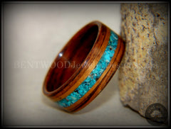Bentwood Ring - Kingwood, Koa Wood and Chrysocolla Inlay handcrafted bentwood wooden rings wood wedding ring engagement