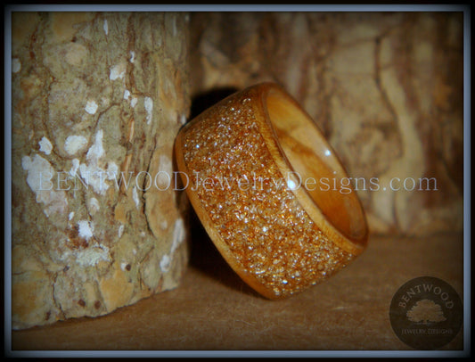 Bentwood Ring - "Caramel" Olivewood Wood Ring with Crushed Gold Glass Inlay handcrafted bentwood wooden rings wood wedding ring engagement