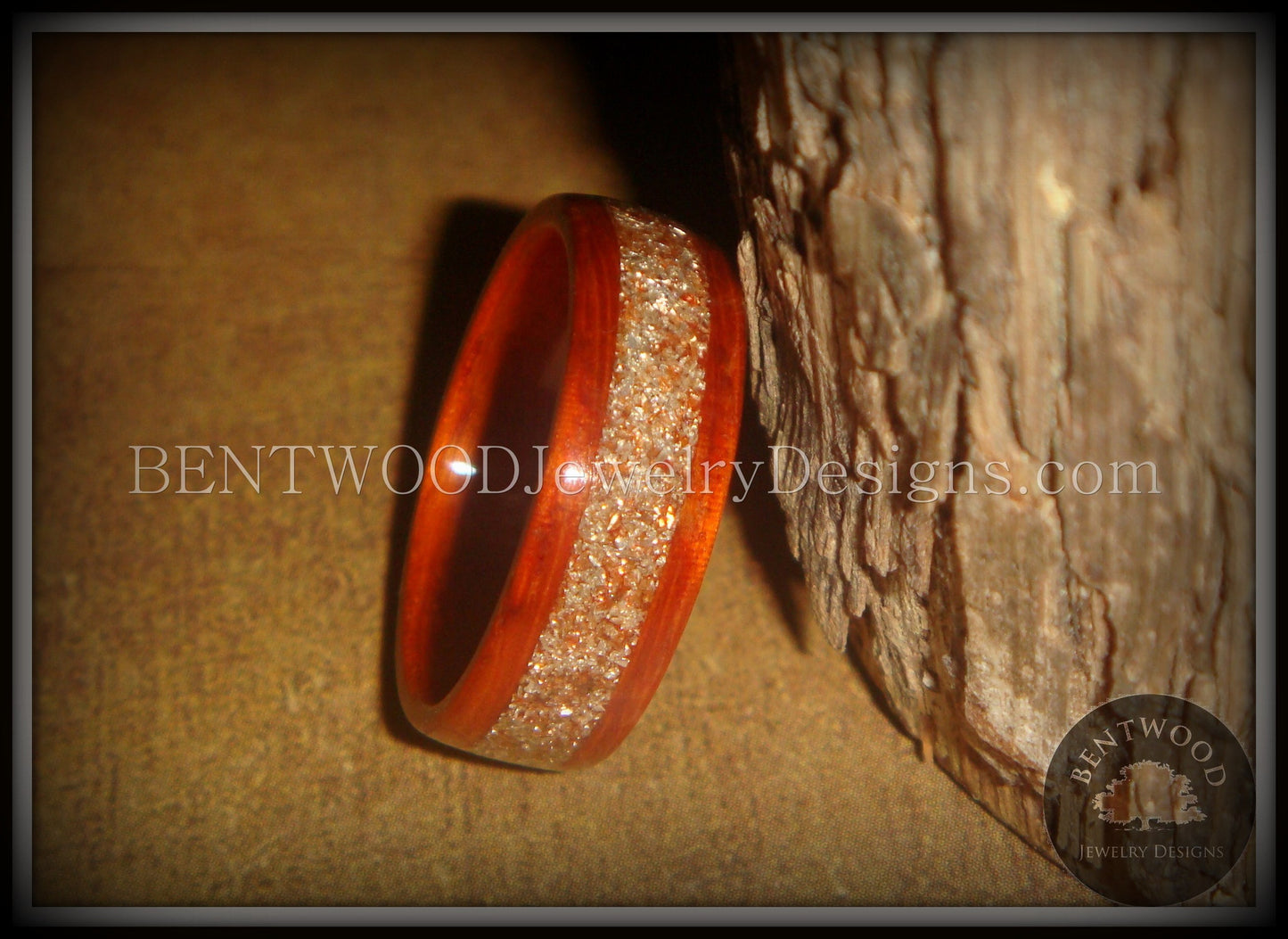 Bentwood Ring - African Padauk Wood Ring with German Silver and Copper Glass Inlay handcrafted bentwood wooden rings wood wedding ring engagement