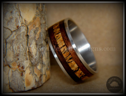 Bentwood Ring - "New Growth" Amazon Rosewood Spalted Maple Inlay Wood Ring on Titanium Steel Comfort Fit Core
