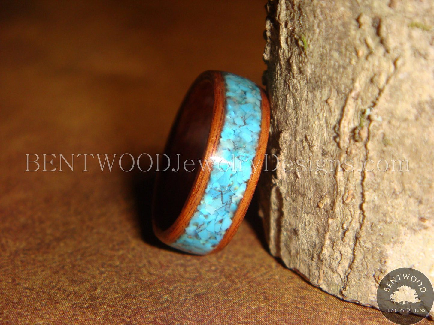 Bentwood Ring - Rosewood Ring with Turquoise Inlay handcrafted bentwood wooden rings wood wedding ring engagement