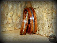 Bentwood Rings Set - "Waterfall" Bubinga Wood Ring Set with Glass Inlay and Guitar String Inlay handcrafted bentwood wooden rings wood wedding ring engagement