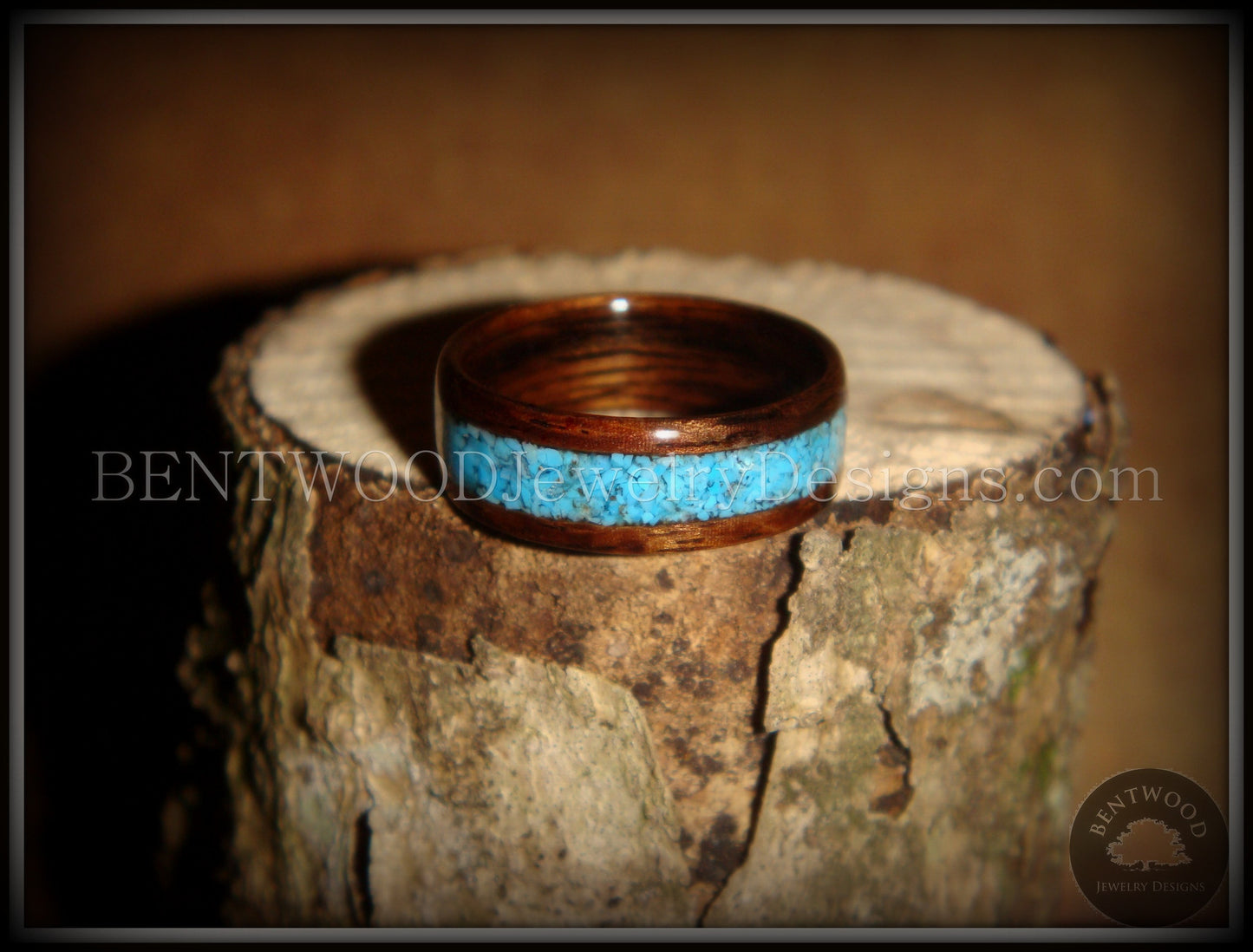 Bentwood Ring - E. Indian Rosewood Ring with Turquoise Inlay handcrafted bentwood wooden rings wood wedding ring engagement