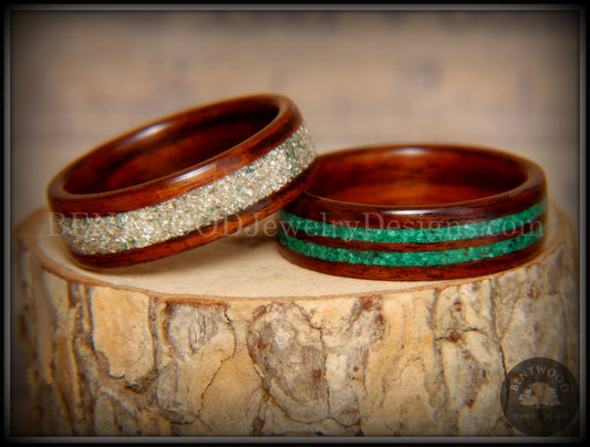 Bentwood Rings Set - "Green Coupled" Rosewood Wood Rings with Malachite and Silver and Green Mix German Glass Inlay handcrafted bentwood wooden rings wood wedding ring engagement