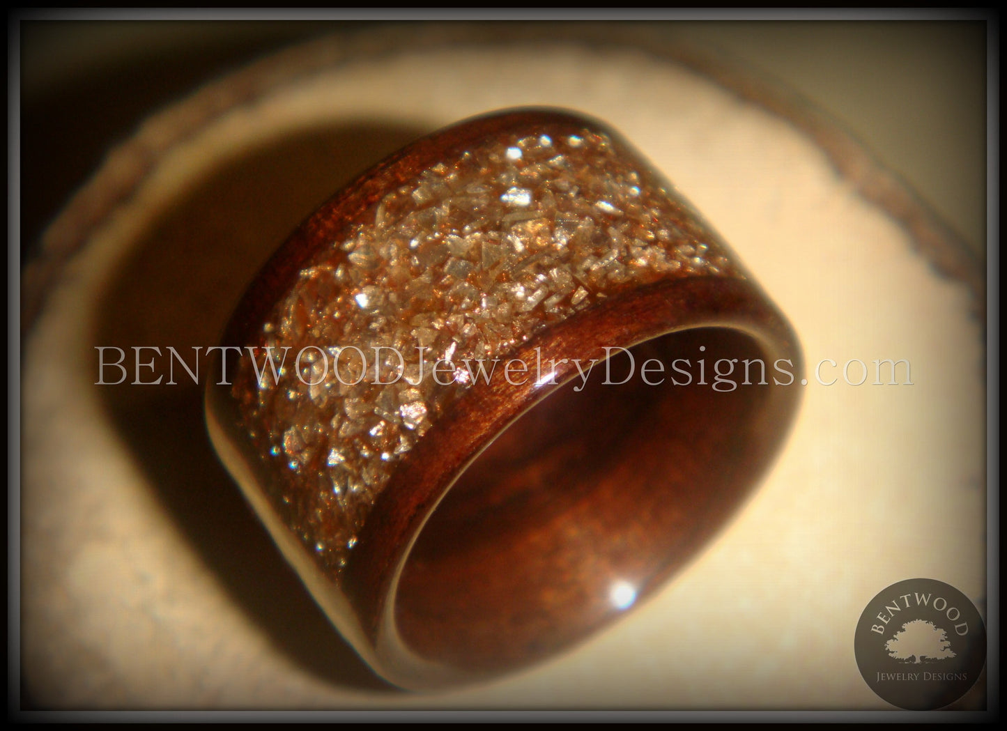 Bentwood Ring - Macassar Ebony Wood Ring with Bronze Glass Inlay handcrafted bentwood wooden rings wood wedding ring engagement