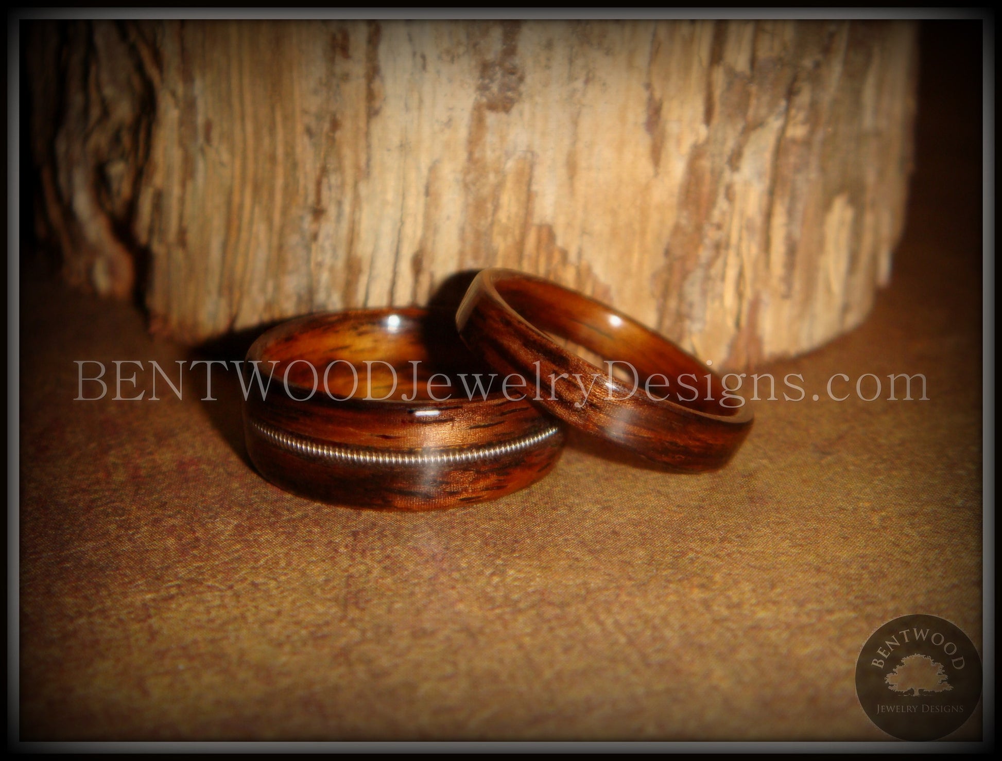 Bentwood Rings Set - Rosewood Wooden Ring Set with Guitar String Inlay and Classic Wood handcrafted bentwood wooden rings wood wedding ring engagement