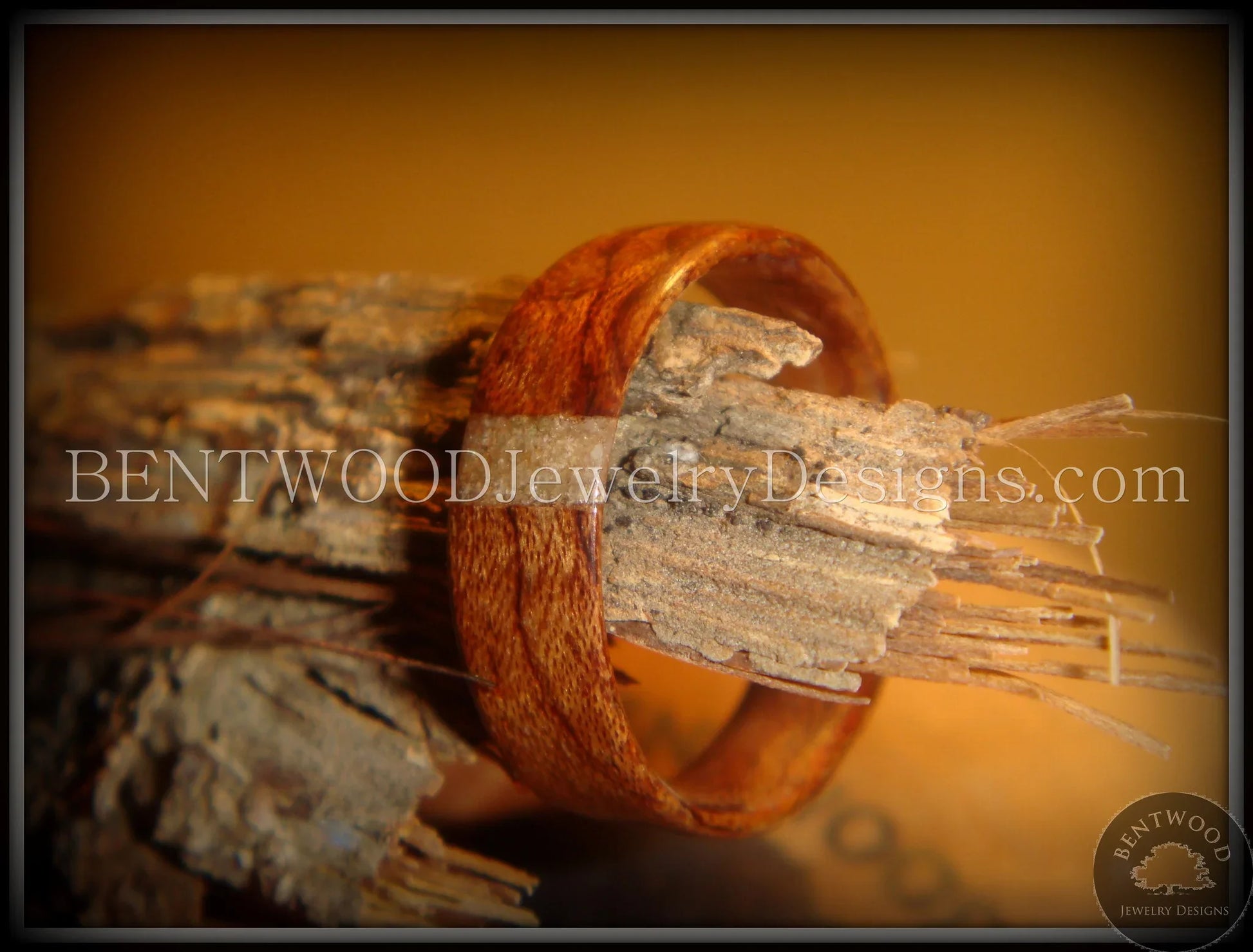 Bentwood Ring - Bubinga Wood and Transverse Sand Inlay Accent handcrafted bentwood wooden rings wood wedding ring engagement