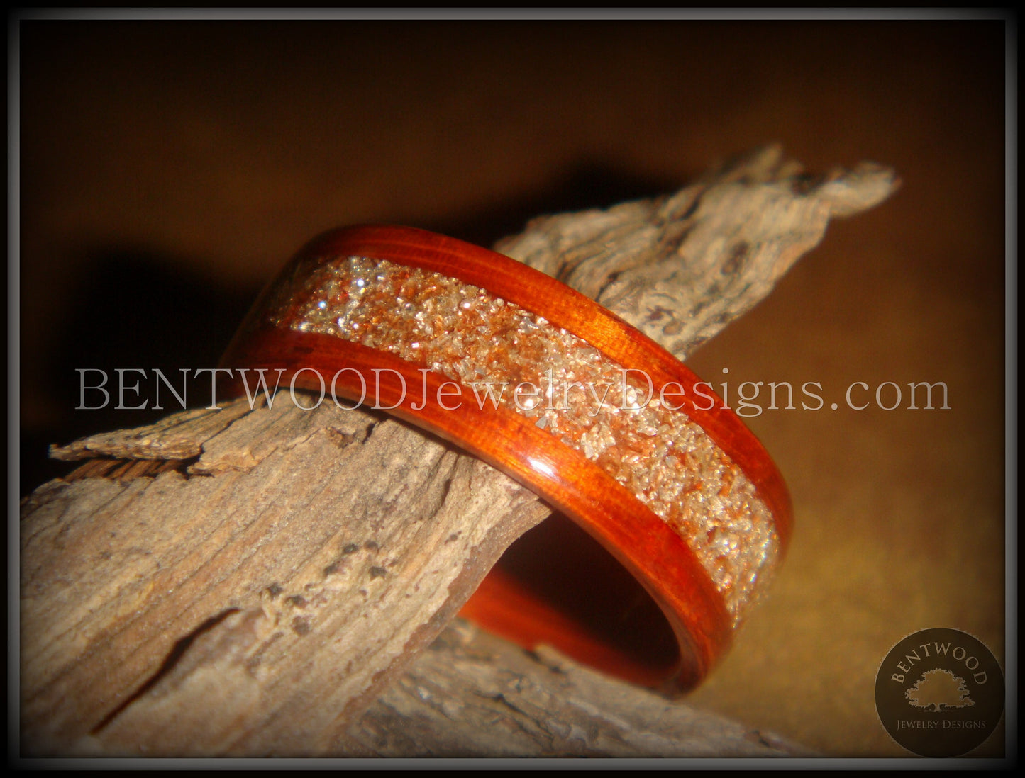 Bentwood Ring - African Padauk Wood Ring with German Silver and Copper Glass Inlay handcrafted bentwood wooden rings wood wedding ring engagement