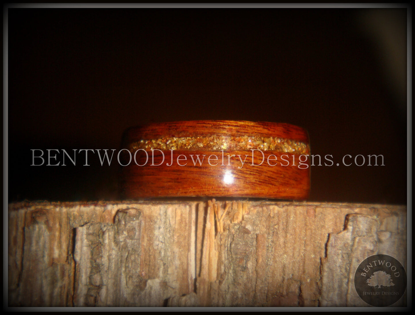 Bentwood Ring - Rosewood (Light) Wooden Ring with German Copper and Gold Glass Inlay handcrafted bentwood wooden rings wood wedding ring engagement