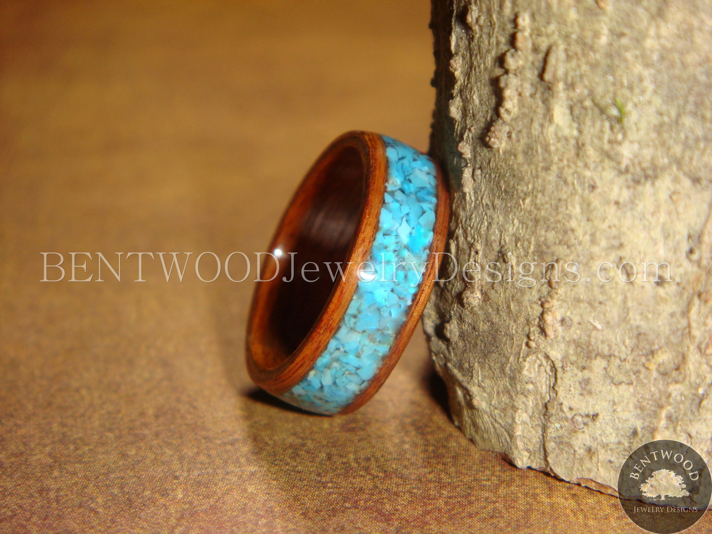 Bentwood Ring - Rosewood Ring with Turquoise Inlay handcrafted bentwood wooden rings wood wedding ring engagement