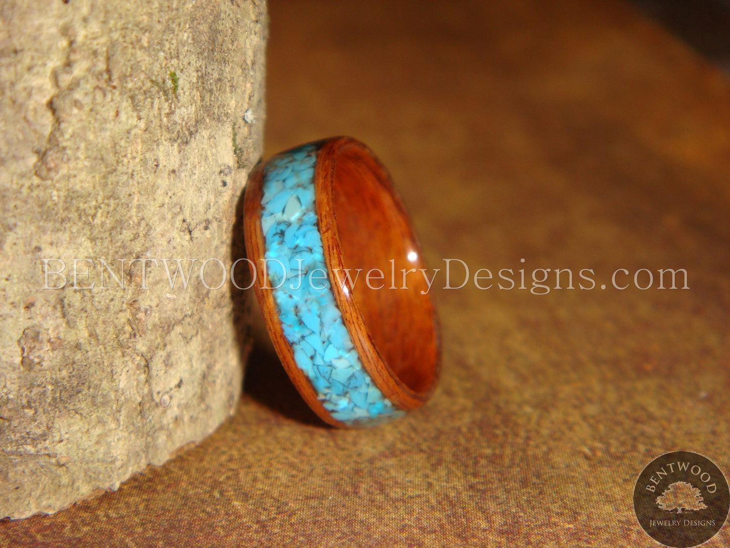 Bentwood Ring - Rosewood Ring with Turquoise Inlay handcrafted bentwood wooden rings wood wedding ring engagement