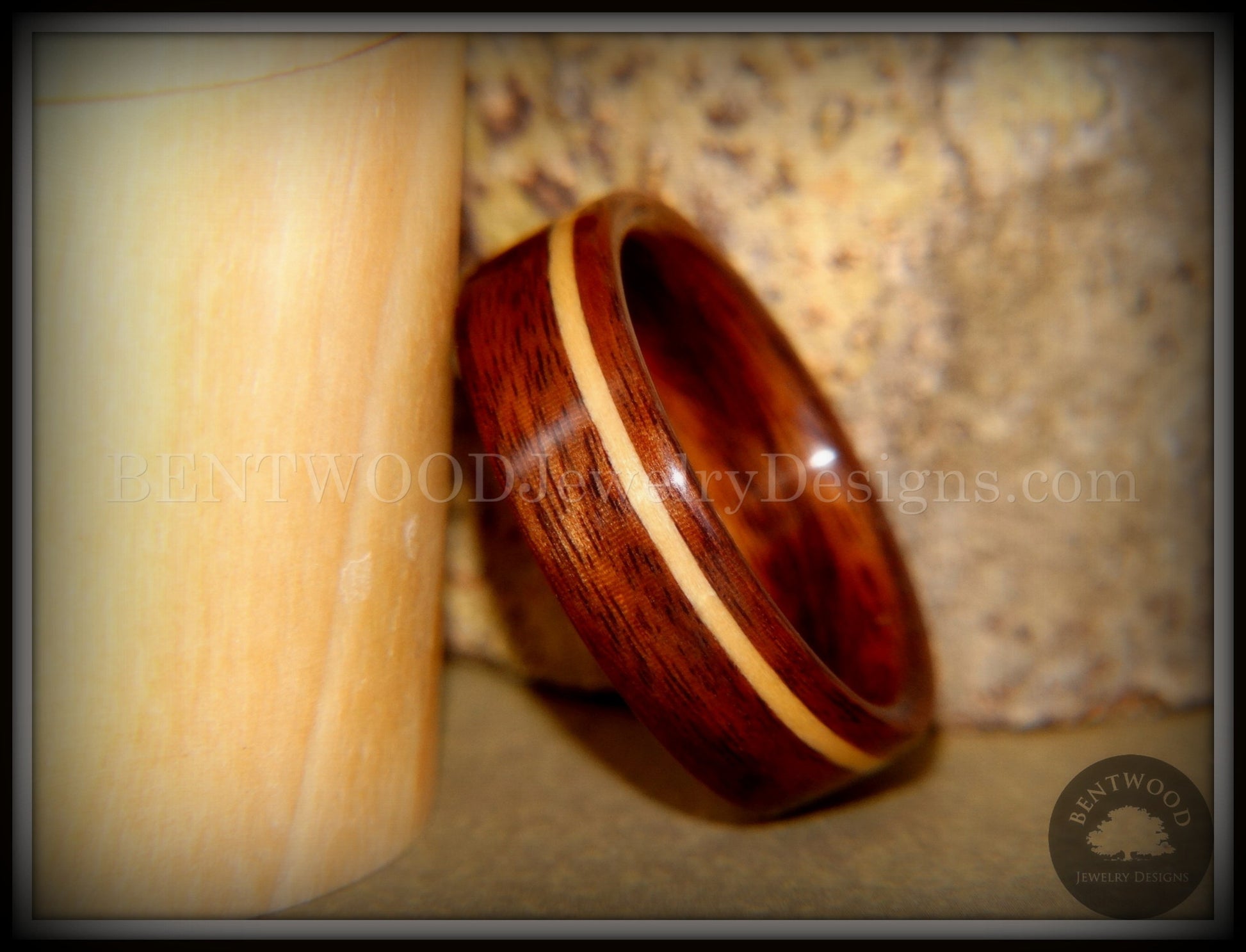 Bentwood Ring - S. American Rosewood with N. American Maple Inlay handcrafted bentwood wooden rings wood wedding ring engagement