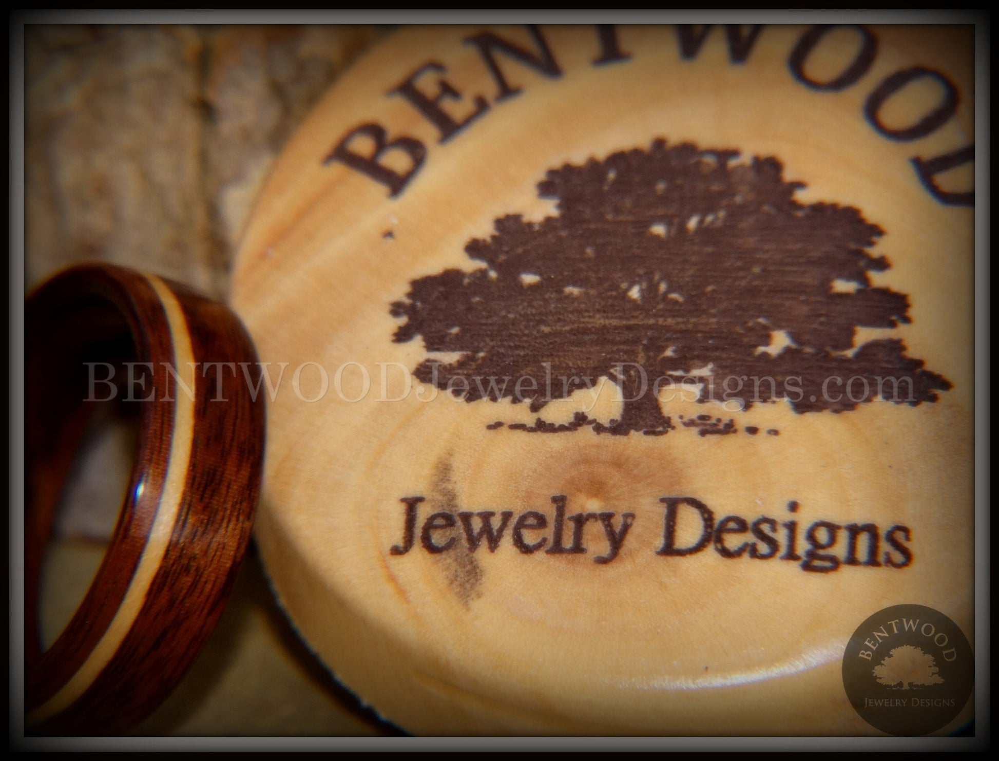 Bentwood Ring - S. American Rosewood with N. American Maple Inlay handcrafted bentwood wooden rings wood wedding ring engagement