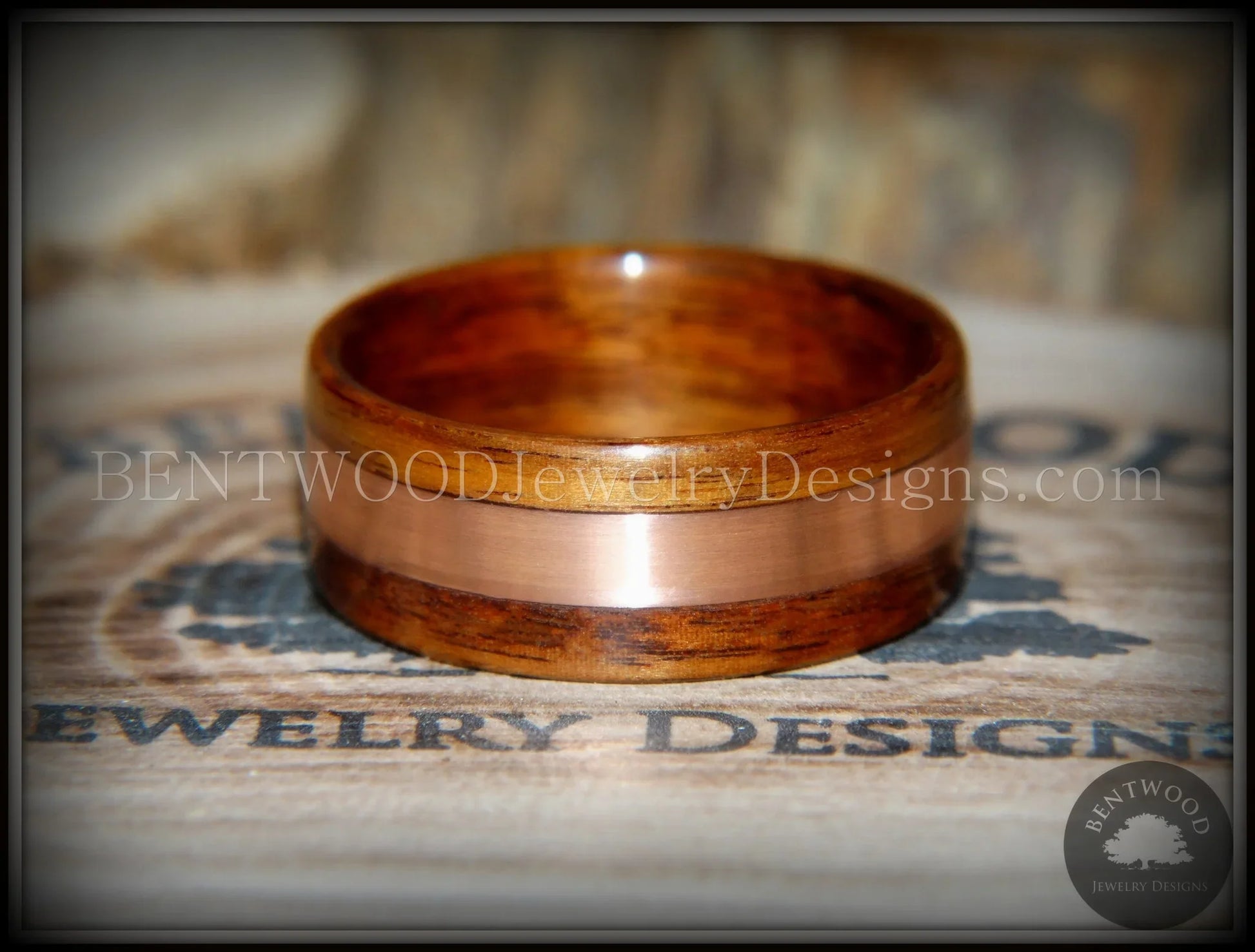 Bentwood Ring - Rosewood with Wide Copper Inlay handcrafted bentwood wooden rings wood wedding ring engagement