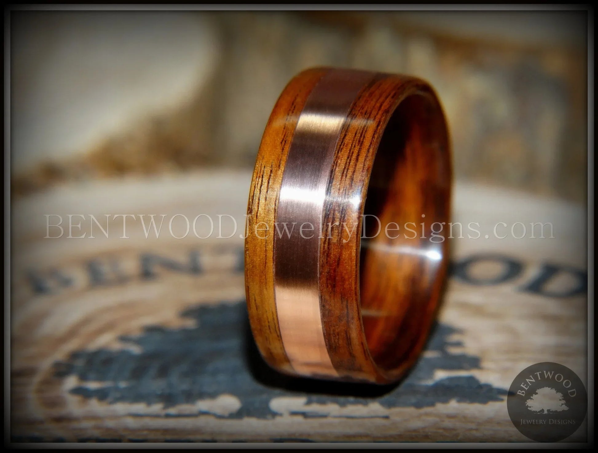Bentwood Ring - Rosewood with Wide Copper Inlay handcrafted bentwood wooden rings wood wedding ring engagement
