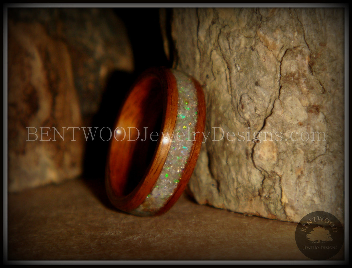 Bentwood Ring - "Prism" Rosewood Wooden Ring with Ethiopian Welo Fire Opal Inlay handcrafted bentwood wooden rings wood wedding ring engagement