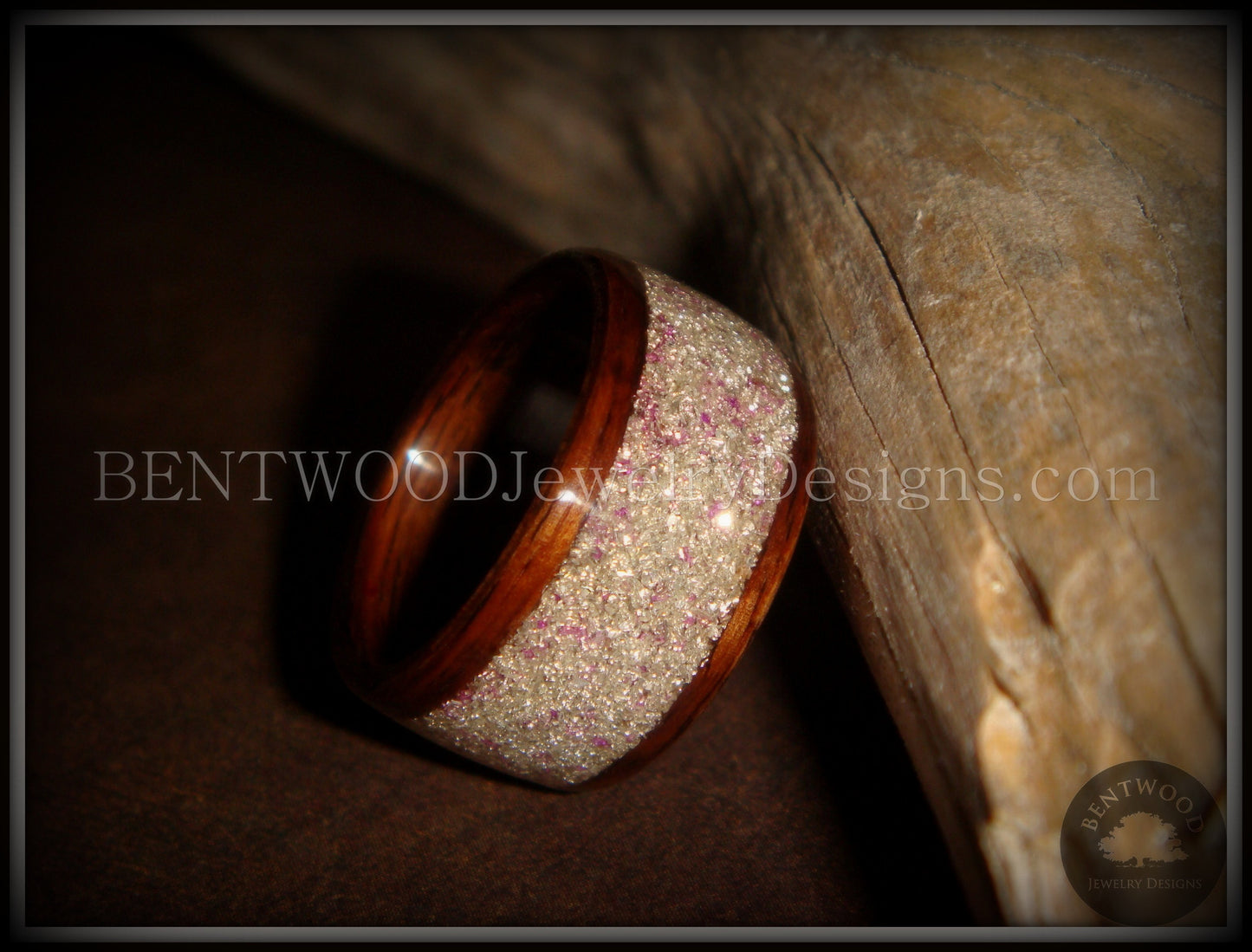 Bentwood Ring - Rosewood Wooden Ring with Silver & Lilac Glass Inlay handcrafted bentwood wooden rings wood wedding ring engagement
