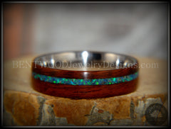 Bentwood Ring - "Peacock" Rosewood Wood Ring with Opal Inlay on Surgical Grade Stainless Steel Comfort Fit Metal Core handcrafted bentwood wooden rings wood wedding ring engagement