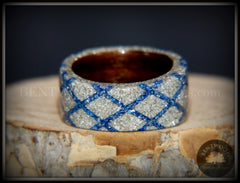 Bentwood Ring - "The Blue Diamond Waffle Wedge" Ebony Wood German Silver and Blue Glass Inlay handcrafted bentwood wooden rings wood wedding ring engagement