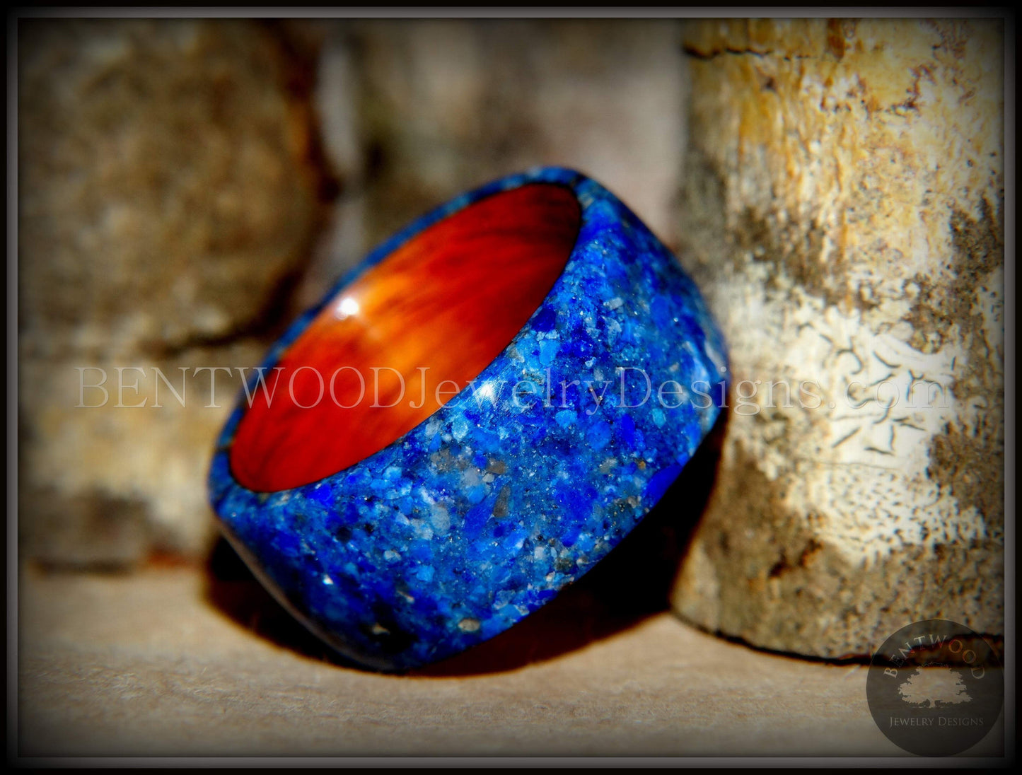 Bentwood Ring - Rosewood Wooden Ring with Blue Lapis Inlay handcrafted bentwood wooden rings wood wedding ring engagement