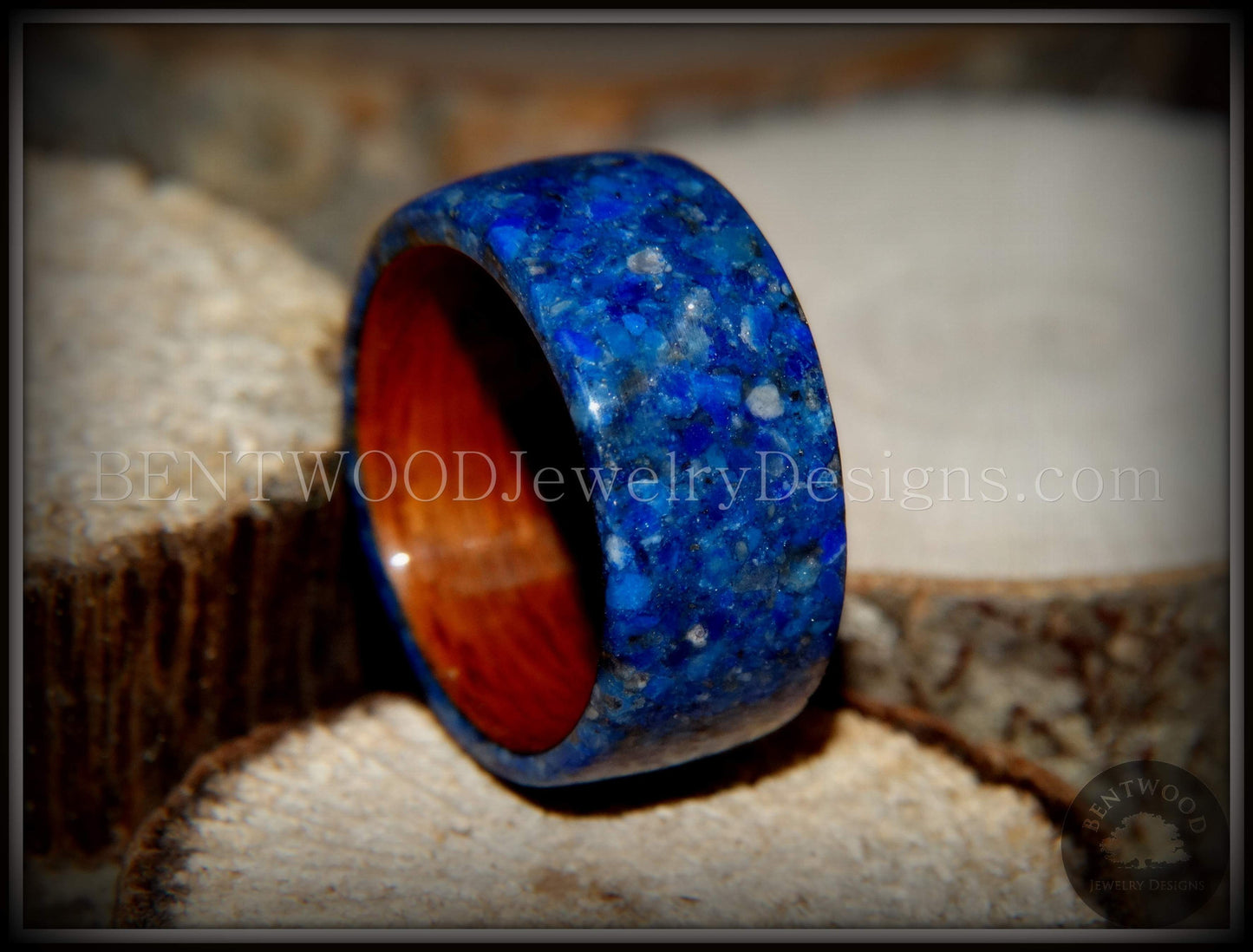 Bentwood Ring - Rosewood Wooden Ring with Blue Lapis Inlay handcrafted bentwood wooden rings wood wedding ring engagement