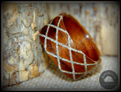 Bentwood Ring -  "Diamond Waffle" Santos rosewood German silver glass inlay handcrafted bentwood wooden rings wood wedding ring engagement