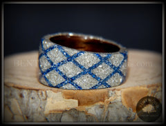 Bentwood Ring - "The Blue Diamond Waffle Wedge" Ebony Wood German Silver and Blue Glass Inlay handcrafted bentwood wooden rings wood wedding ring engagement