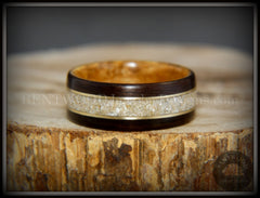 Bentwood Ring - "Tracks Memorial" Dark Ebony/Olivewood Ring with Gold Wires and Cremation Ashes with Glass Inlay handcrafted bentwood wooden rings wood wedding ring engagement