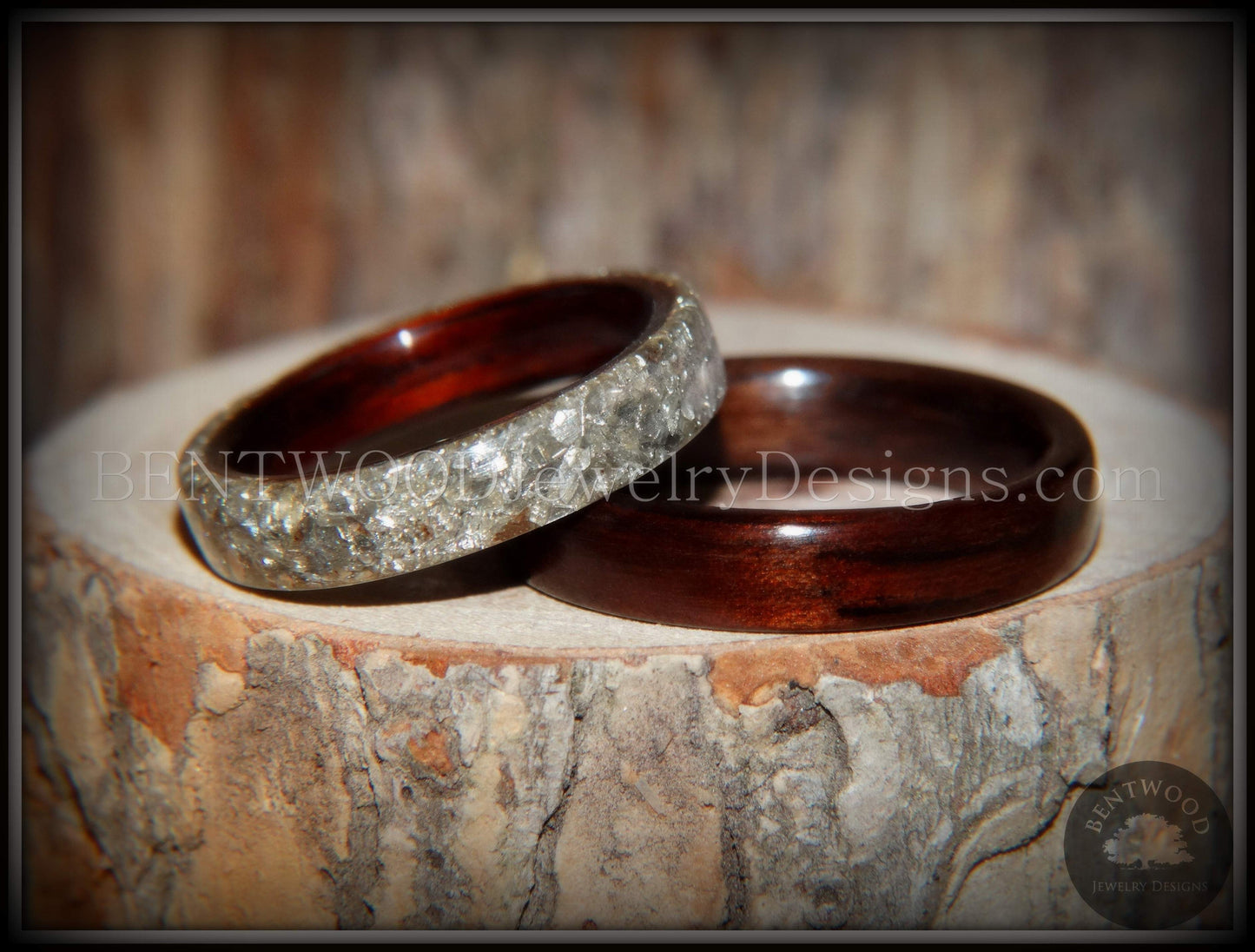Bentwood Rings Set - Kingwood Classic and Kingwood Full Glass Inlay handcrafted bentwood wooden rings wood wedding ring engagement